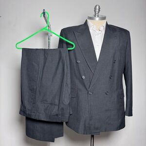 Andhurst Suit Mens 44R 36x32 Charcoal Grey Solid Double Breasted Business Formal